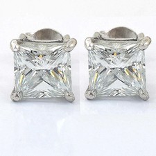 Certified 6 Ct Princess Cut Treated White Diamond Solitaire Studs 925 Silver