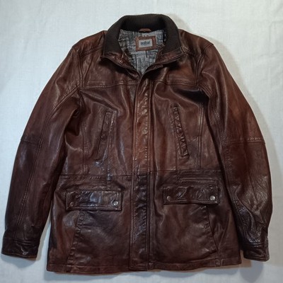 Brown Leather Bomber Jacket Molltan Sweden Mens Size L (EU52) Real Leather