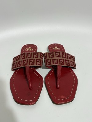 FENDI ズッカ ステッチ ミュール サンダル 赤 Vtg Fendi Red Zucca Monogram Canvas Sandals 36 | eBay