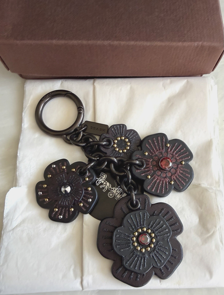 NEW COACH BLACK/MULTI EMBELLISHED MXED TEA ROSE CLUSTER BAG CHARM