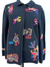 Vtg Chico's Embroidered Wool Jacket Art to Wear Maximalist Aztec Boho Lrg/2