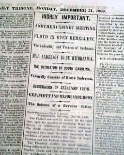 ABRAHAM LINCOLN Pre Civil War Slavery Slaves & Secession Tension 1860 Newspaper