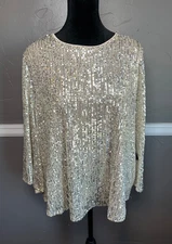 Alfani Women's Top Size L Beige & Sparkles Holiday Party NWT