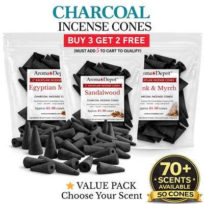 50 Backflow Incense Cones 2'' Jumbo Charcoal Waterfall Burner Strong Scent