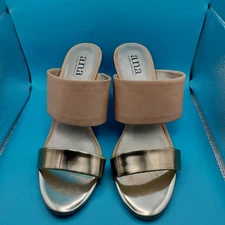 a.n.a Ezra Women’s Wedge Sandals Size 8M Nude Gold Slip-On Open Toe Heels