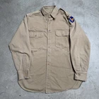 Vintage WW2 Khaki Military Army Twill Uniform Shirt Size 15 1/2 - 35 Patches