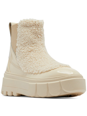 SOREL Womens Ivory 1'' Platform Faux-Shearling Caribou X Wedge Leather Chelsea 7