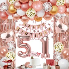 51st Rose Gold Birthday Party Decorations for Women, Rose Gold Happy Birthday...