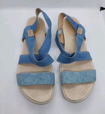 ECCO Damara Blue Criss-Cross Suede Leather Strappy Flat Sandals Shoes Women Sz 9