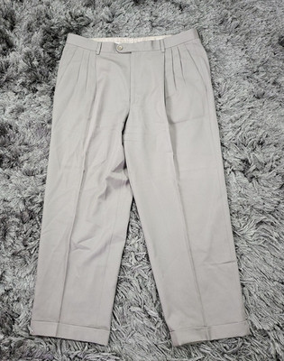 Zanella Pants Mens 36x27 Gray Pleated Virgin Wool Cuffed Dress Trousers Classic