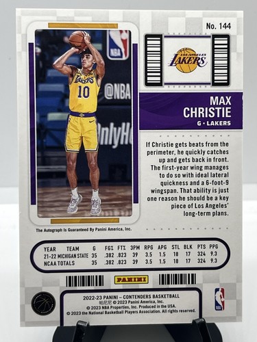 2022-23 Panini Contenders Max Christie Rookie Ticket Autograph #144 Lakers - Picture 2 of 2