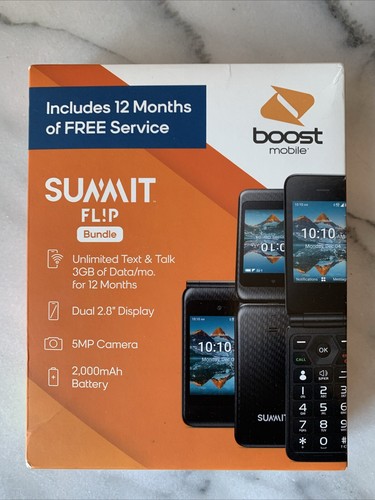 BOOST MOBILE SUMMIT PAQUETE PLEGABLE 2.8" 5MP teléfono prepago + 12 meses de servicio NUEVO