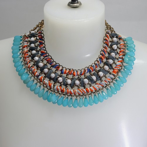 Zara Statement Necklace Chunky Plastic Beads/ Fabric - Gorgeous - Picture 3 of 6