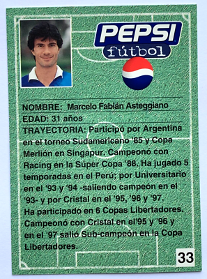 1997 PEPSI FOOTBALL CARDS #33 MARCELO FABIAN ASTEGGIANO Ax South