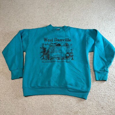 Vintage 90s Fruit of the Loom West Danville VT Blue Crewneck Sweatshirt Size M