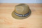 DPC BROWN STRAW LIKE MATERIAL FEDORA SIZE 22 3/4" INSIDE MEASUREMENT
