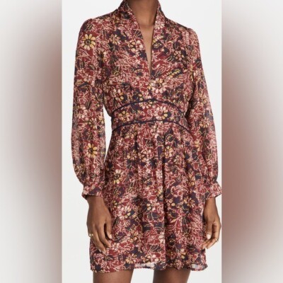 NWT BA&SH Giani Printed Mini Dress in Bordeaux Size 0 MSRP $350
