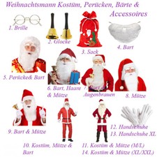 WEIHNACHTSMANN KOSTÜM SET Weihnachten Perücke Bart Mütze Brille Glocke Sack KP22