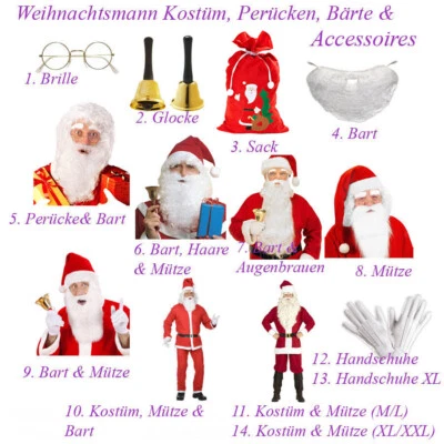 WIDMANN WEIHNACHTSMANN KOSTÜM SET Weihnachten Perücke Bart Mütze Brille Glocke Sack KP22