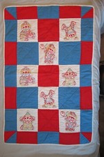Embroidered baby blanket ASSORTED CLOWNS handmade quilt 32 x 50