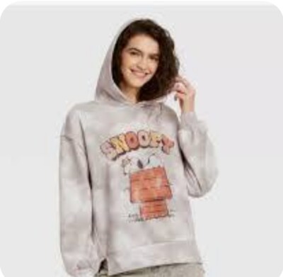 Snoopy Peanuts Gray White Tie Dyed Hooded Sweatshirt Hoodie