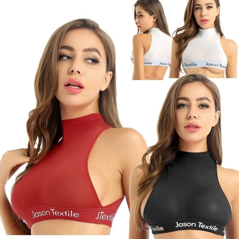 Sexy Women's Sleeveless Tank Crop Top Mesh Sheer Halter Bra Tight