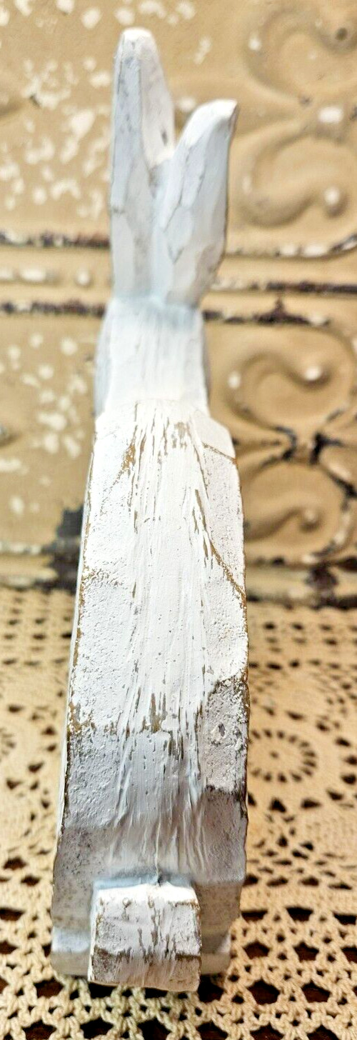NWT Primitive White Distressed Bunny Rabbit Easter Spring Decor Carved ...