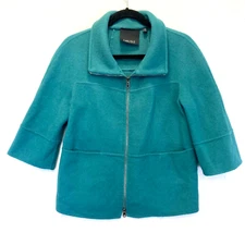 CARLISLE Angora Wool Jacket Cape 3/4 Sleeve Womens Size 10 Teal Blue Full Zip Up