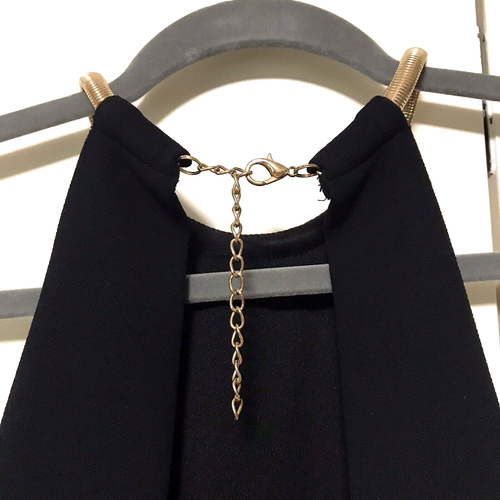 Black Prom Dress Evening Gown Size 8 Halter Gold Necklace Form fitting Lined - Picture 7 of 9