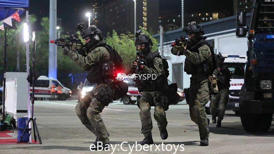 Boneco de equipe 1:43 polícia de Hong Kong SDU MP5 4 peças para modelo de carro Diorama - Imagem 4 de 4