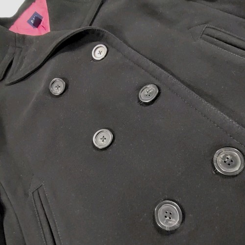 GAP Pea Coat Womens Medium Black Wool Double Breasted Pink Lined Classic Style - Picture 14 of 24