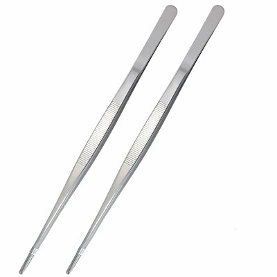 2x 12'' inch Long Stainless Steel Blunt Tweezer Kitchen Cooking Tong Serrated Tip