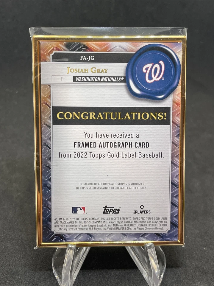 2022 Topps Gold Label 27/50 SSP Framed Autographs #FA-JG Josiah Gray Rookie - Image 3 of 3