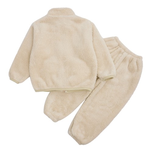 Unisex Kids Outfits Solid Color Sleepwear Tops Set With Pants Elastic Waistband - Picture 13 of 53