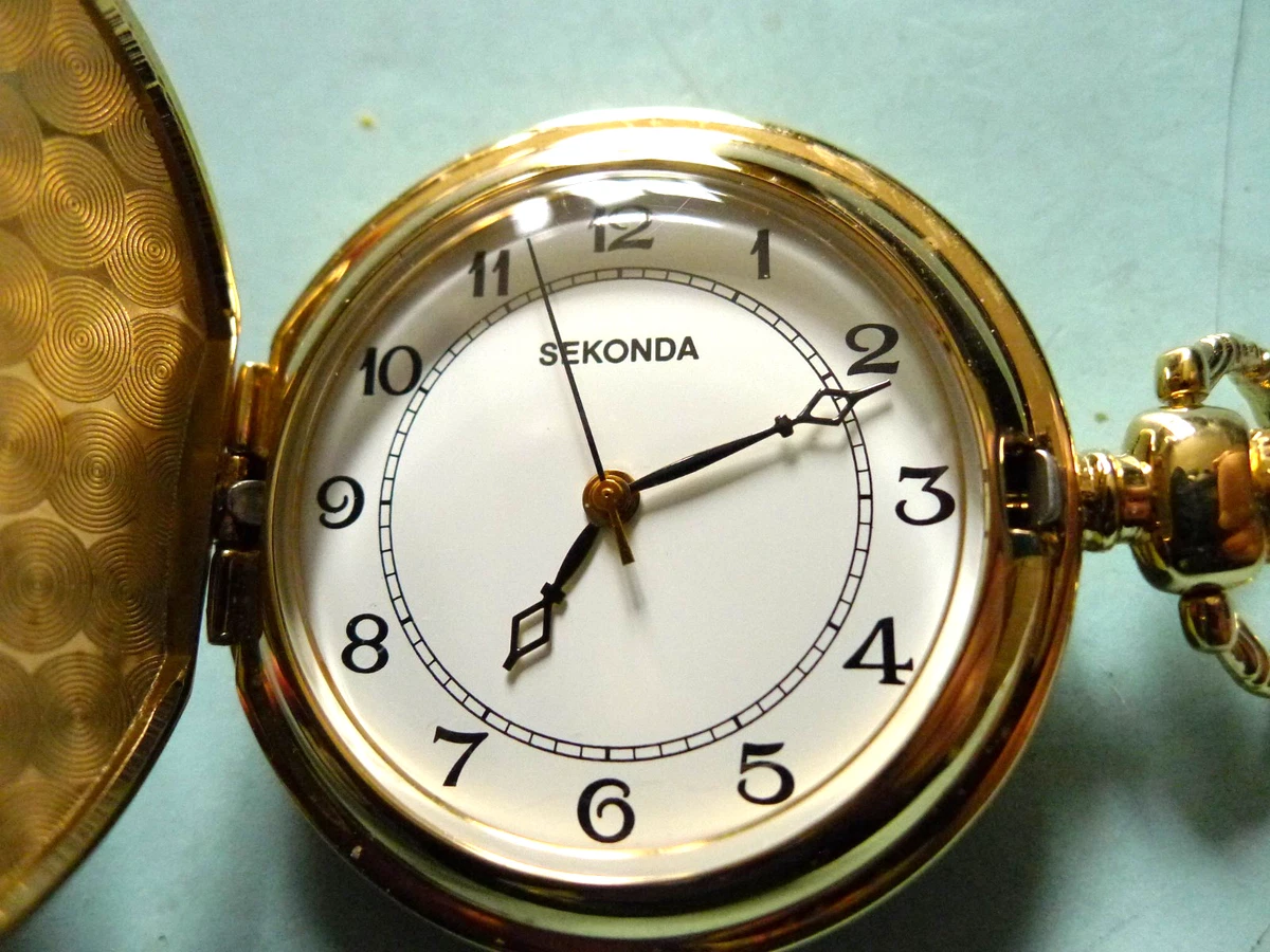 Reloj Bolsillo Sekonda Dorado Qtz Hunter... 40mm Totalmente Funcionando... En muy buena condición