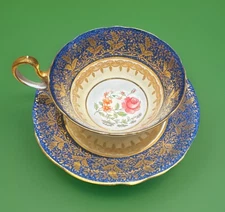 Vintage Aynsley England Cobalt Blue & Gold Teacup and Saucer