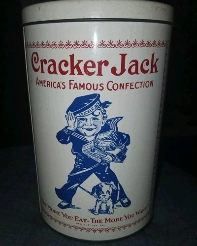 CRACKER JACK SAILOR COLLECTOR TIN CANISTER 1980 REPLICA 1900'S TIN VINTAGE 8"