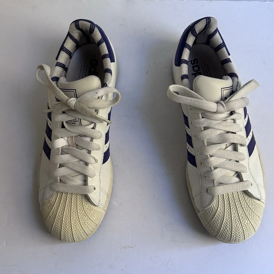 Adidas Superstar Hombre’s Tenis Núcleo Blanco Púrpura Rayas Talla US 9.5 Foto 2 de 4