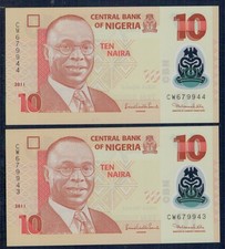 NIGERIA - 2 aufeinanderfolgende 10 Naira Banknoten 2011 - Stempelglanz - GIAN4