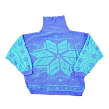 Vintage 1980s Skiing Snowflake AOP Knit Abstract Pattern Turtleneck Sweater Wome
