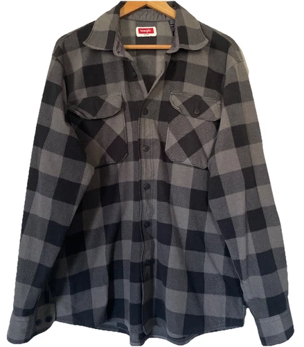 VETEMENTS Wrangler Shacket Uomo Taglia L Nero Pile Bottoni Camicia Giacca Flanella