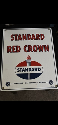 #ad #ad 1948 STANDARD RED CROWN PORCELAIN GAS OIL STATION PUMP PLATE SIGN VTG $225.00