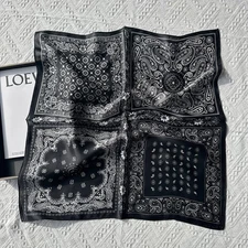 100% Silk Scarf Women Vintage Black Paisley Kerchief Square Bandana Wrap 27"