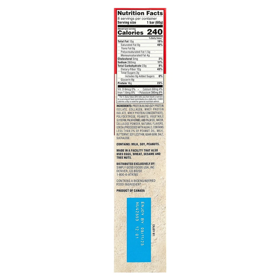 Protein Meal Bar, Chocolate Peanut Butter, 8 Bars, 2.12 oz (60 g) Each - Image 2 of 3