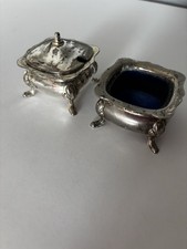 Vintage Grenadier Silver Plated Salt Cellars with Cobalt Blue Glass Liners Pair
