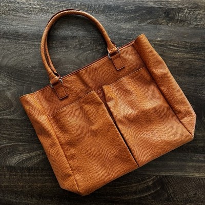 Neiman Marcus Large Orange Faux Snakeskin Leather Tote Bag