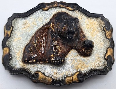 Vtg 70s Grizzly Bear Attacking Raintree Belt Buckle