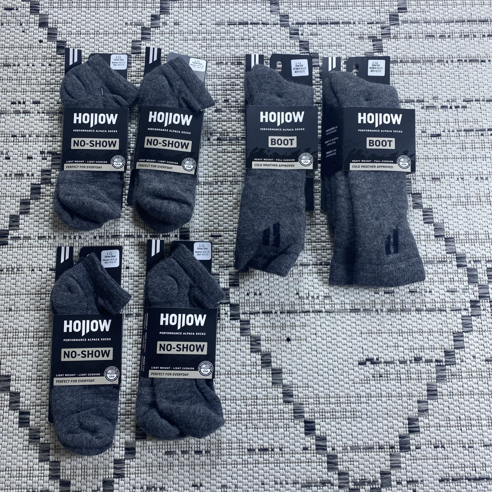 Hollow Unisex Socks 6-Pack 4 No-Show & 2 Boot Size Large NWT