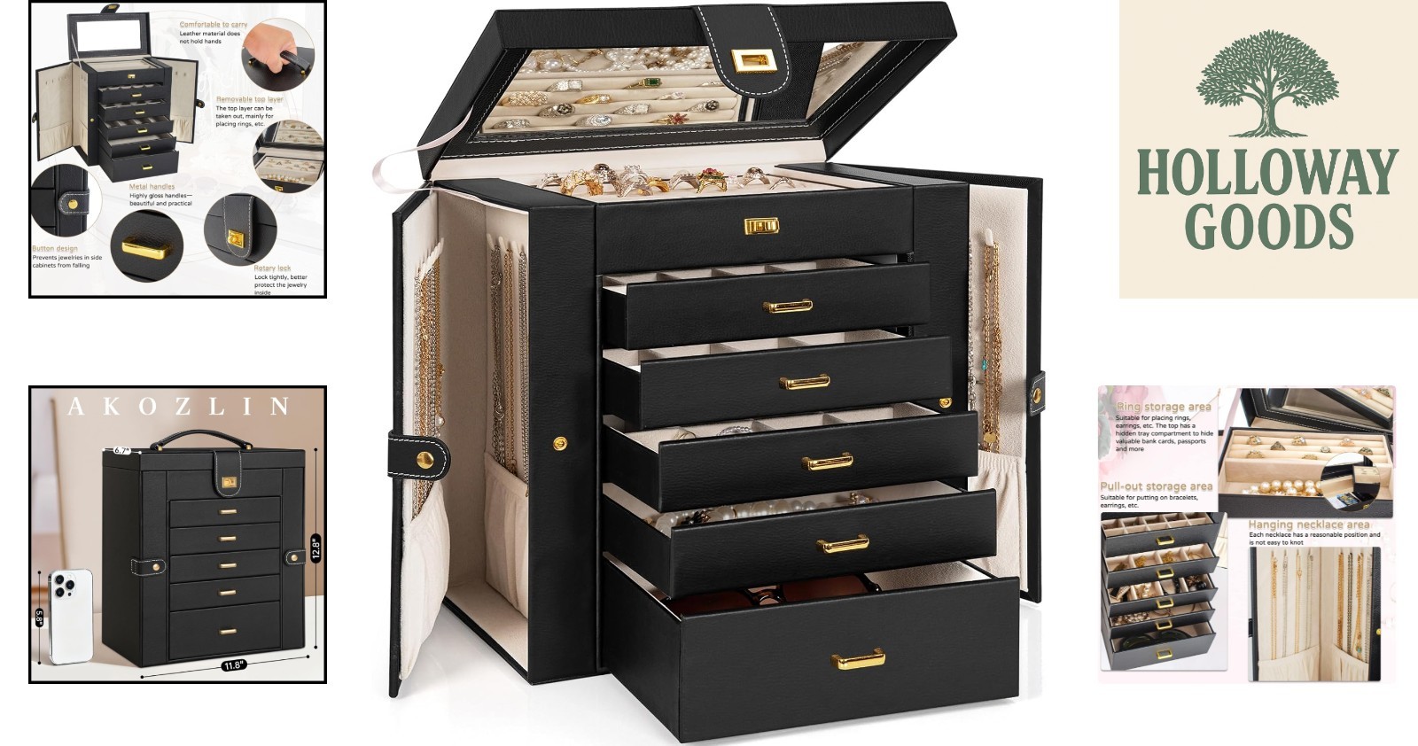Multi-Compartment Jewelry Box with Mirror - Designer Storage for Women & Girls