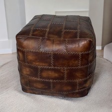 Genuine Real Brown Tan Leather Woven Pouffe Ottoman Footstool Foot Rest 45×45cm